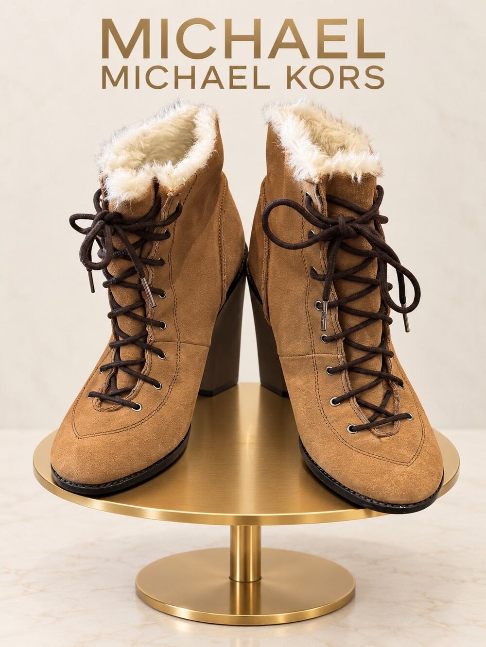 MICHAEL Michael Kors Y2K Brown Leather Faux Fur Heel Boots Size 7M